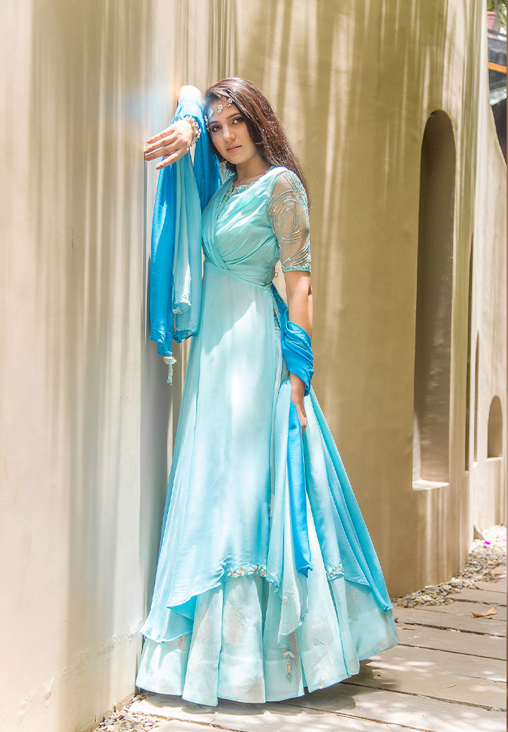 Drape Top Foil Skirt Ensemble