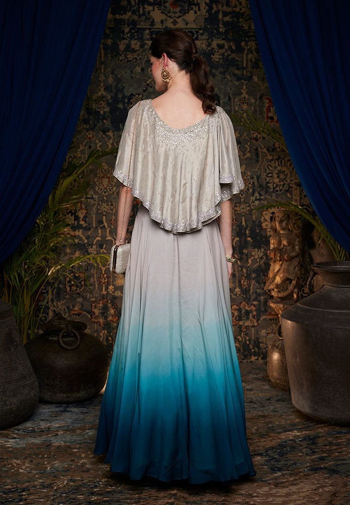 Teal Ombre Skirt And Drape Top