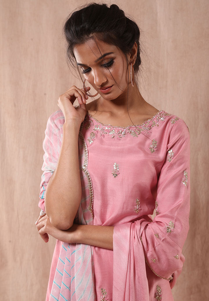 Pink Silk Lehriya Sharara Outfit