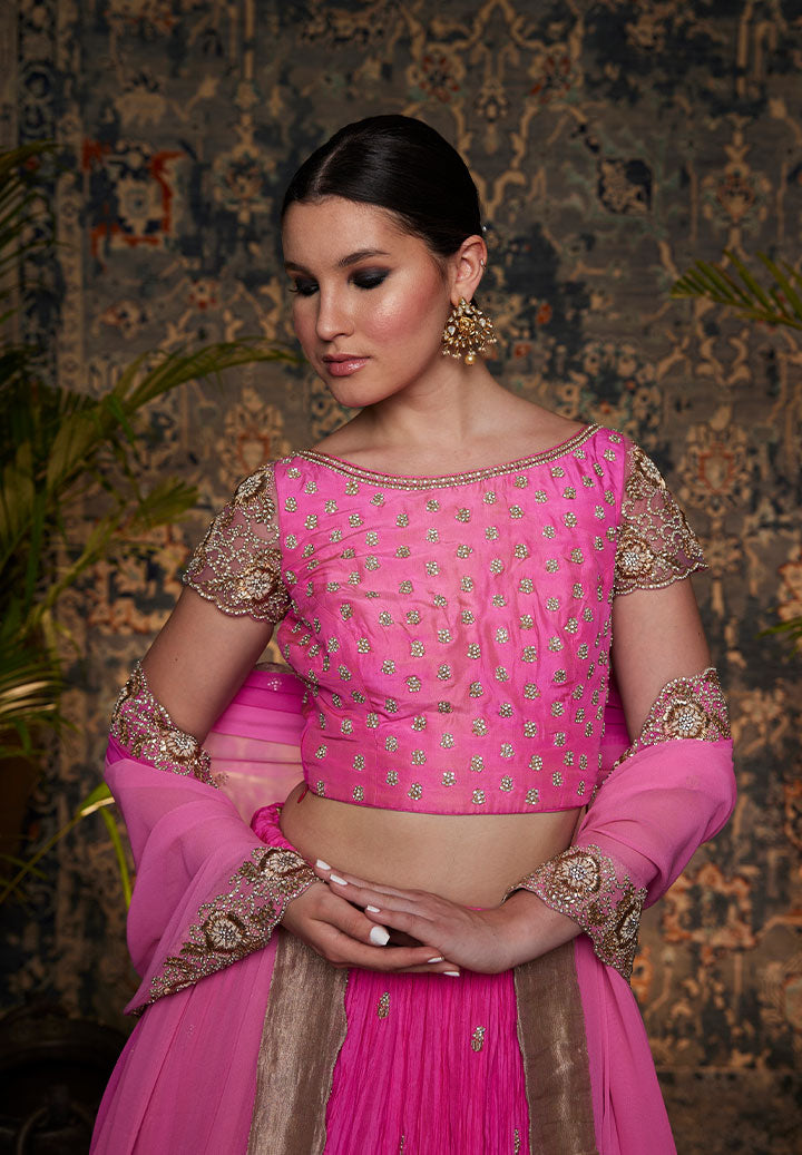 Hot Pink Crushed Lehenga