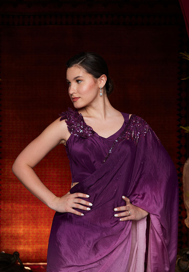 Deep Majenta Ombre Pre Draped Saree
