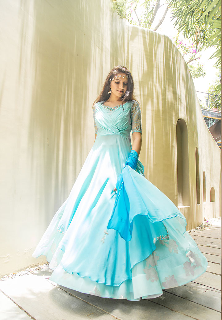Drape Top Foil Skirt Ensemble