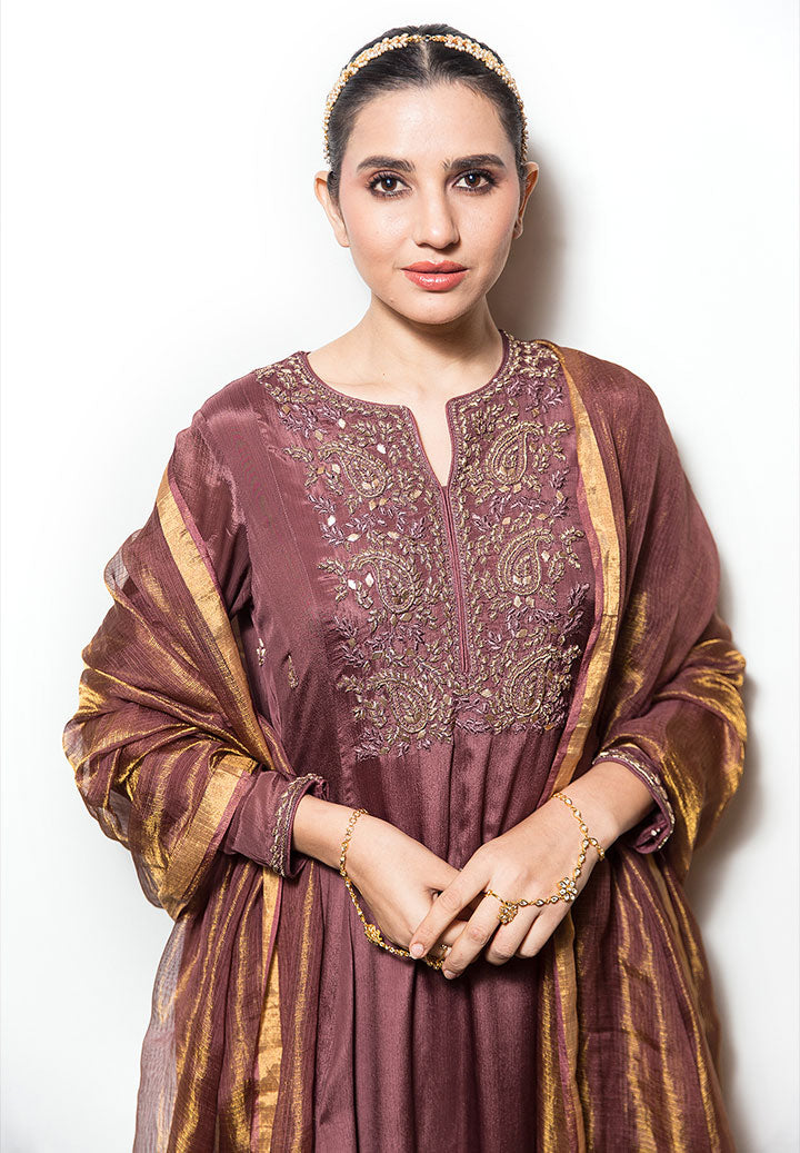 Coffe Aline Tissue Dupatta Suit