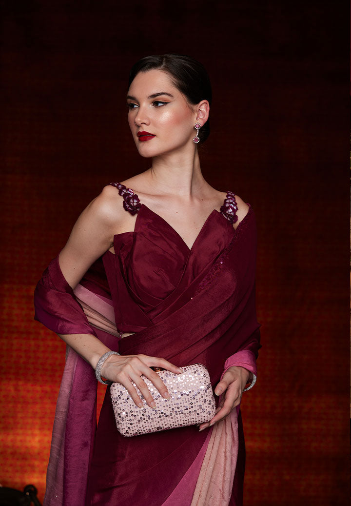 Wine Pink Ombre Drape Saree