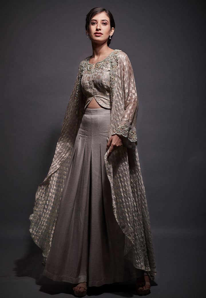 Smoke Grey Flared Cape Indowestern