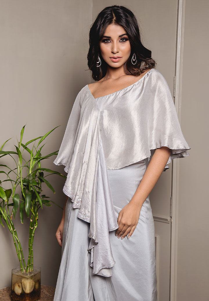 Mist Blue Ombre Drape Top Outfit