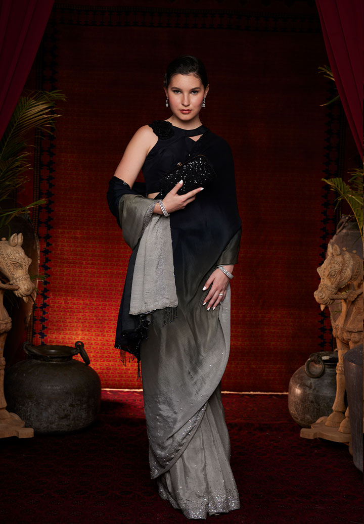 Divine Charcoal Drape Saree