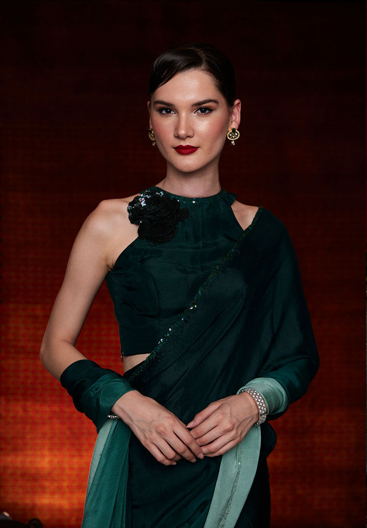 Emerald Green Ombre Saree