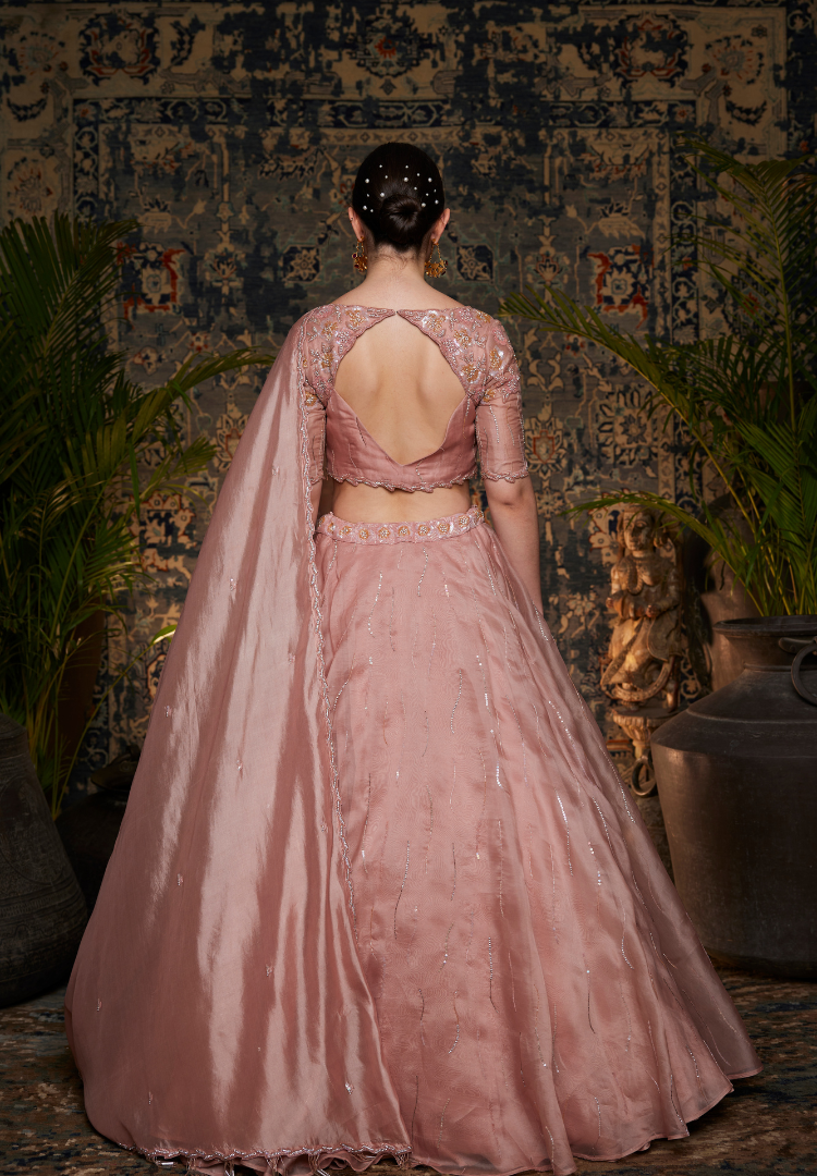 Mauve Pink Organza Drape Lehenga