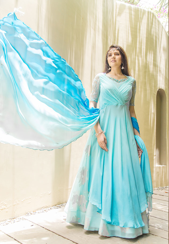 Drape Top Foil Skirt Ensemble