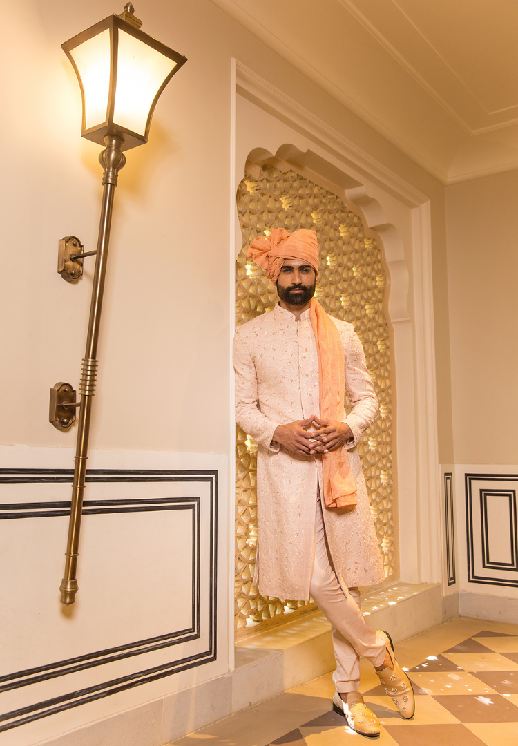 Peach Embroidered Sherwani