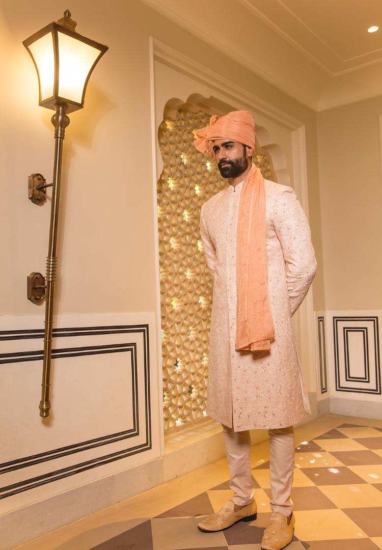 Peach Embroidered Sherwani