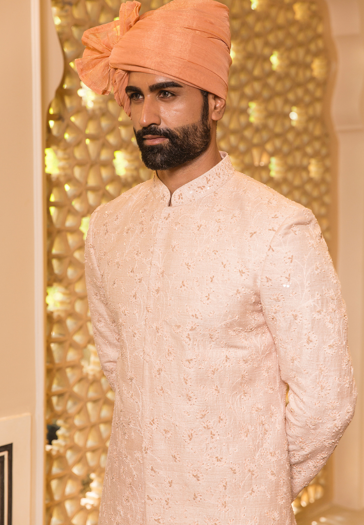 Peach Embroidered Sherwani