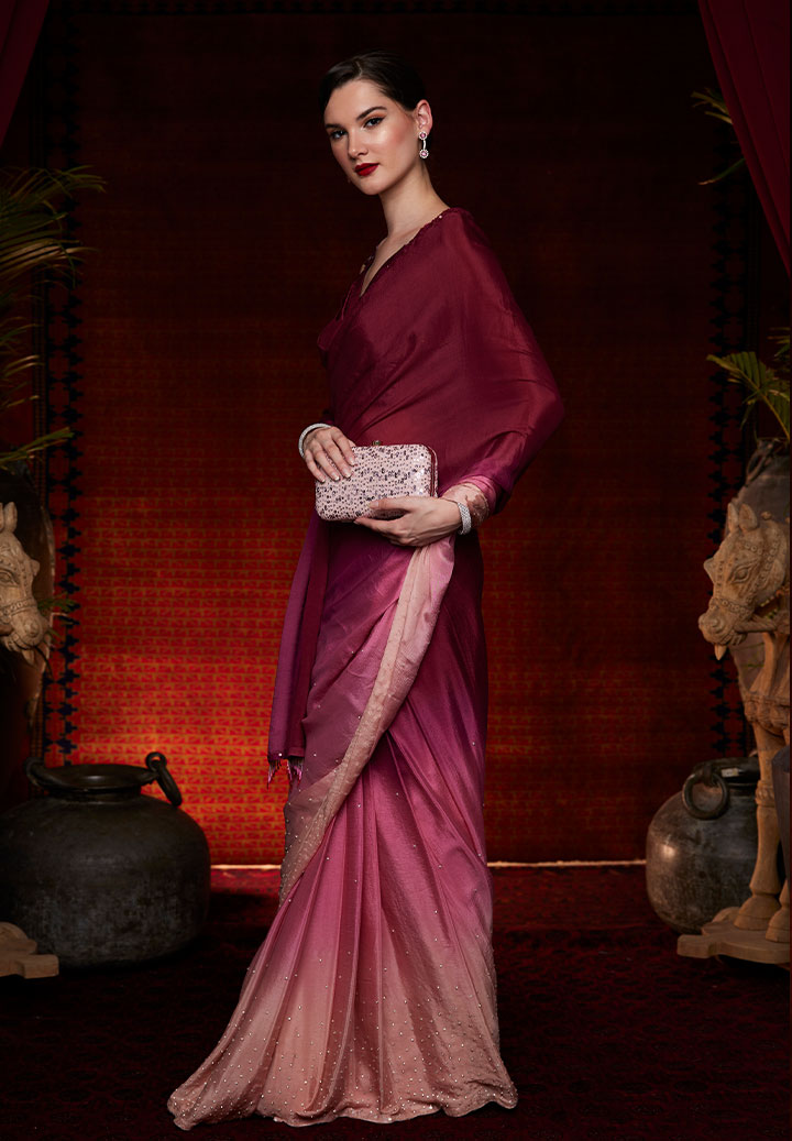 Wine Pink Ombre Drape Saree