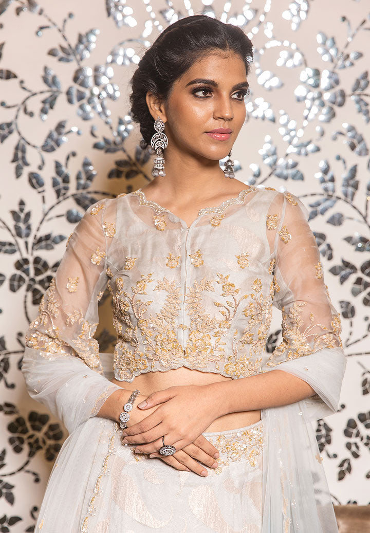 Midnight Blue Ombre Net Jacqard Lehenga