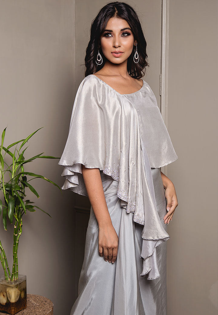 Mist Blue Ombre Drape Top Outfit