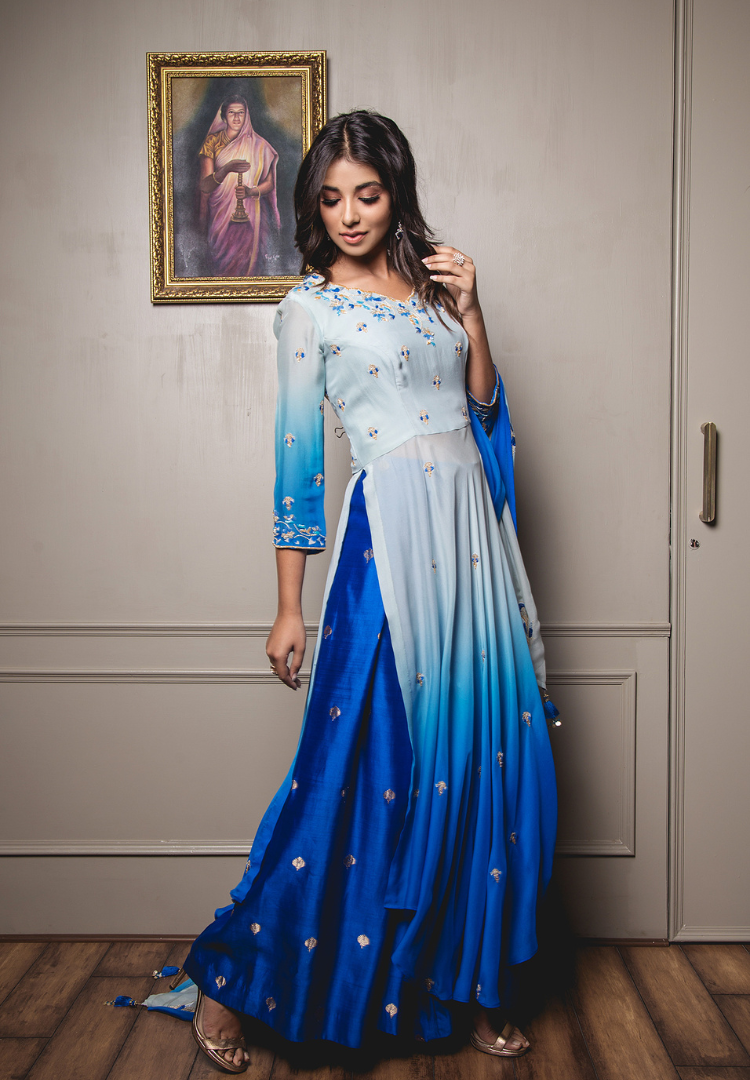 Blue Ombre High Slit Suit