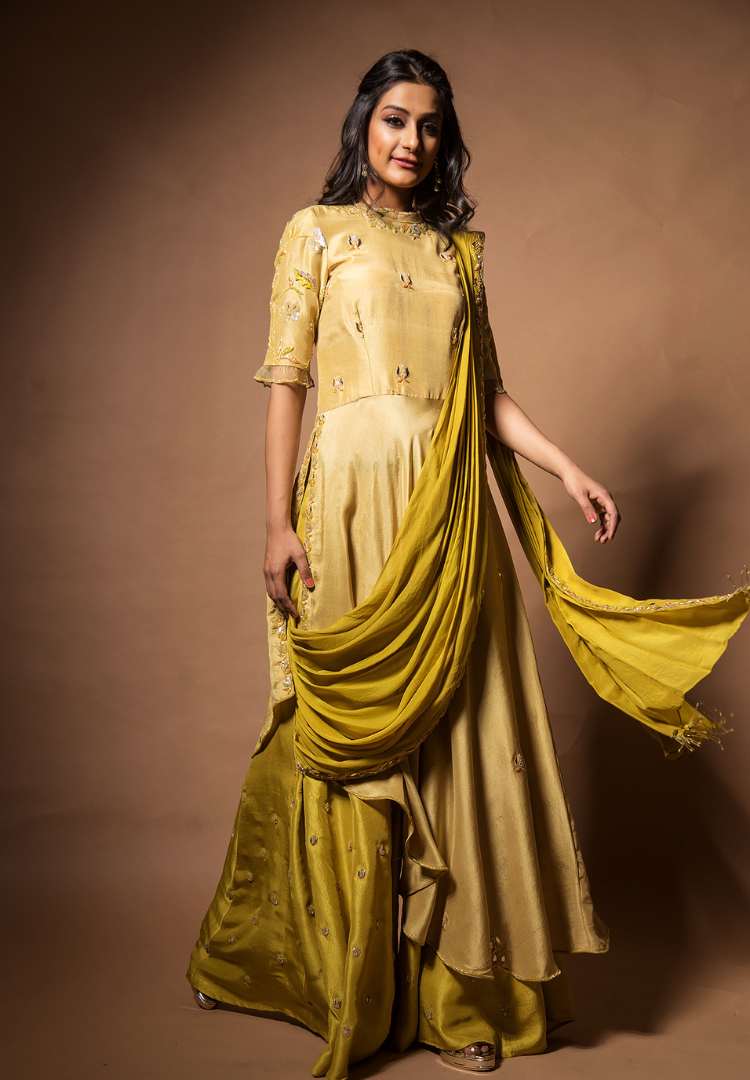 GREEN DRAPE INDOWESTERN OUTFIT
