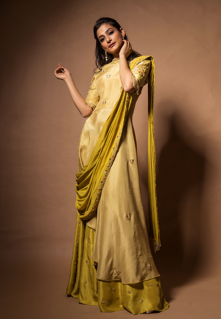 GREEN DRAPE INDOWESTERN OUTFIT