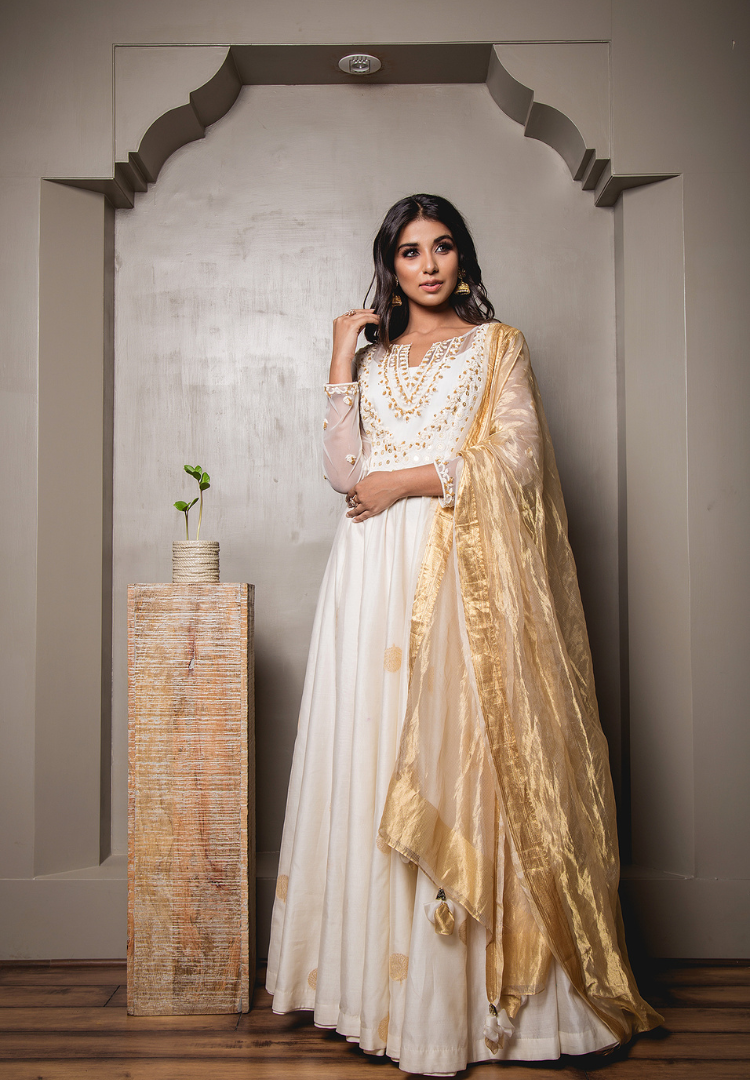 Ivory Golden Anarkali Suit Set