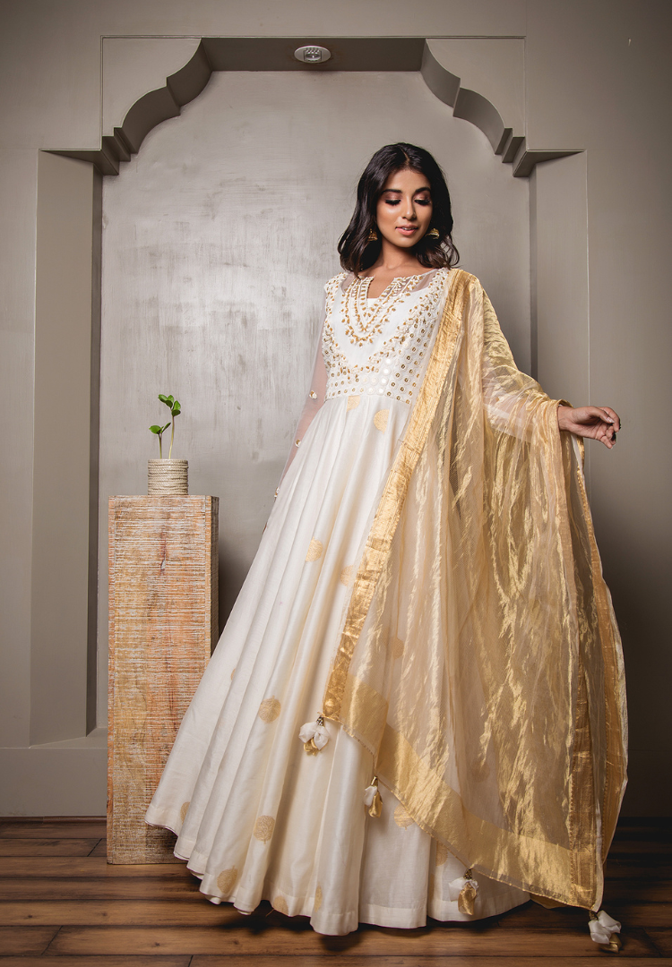 Ivory Golden Anarkali Suit Set
