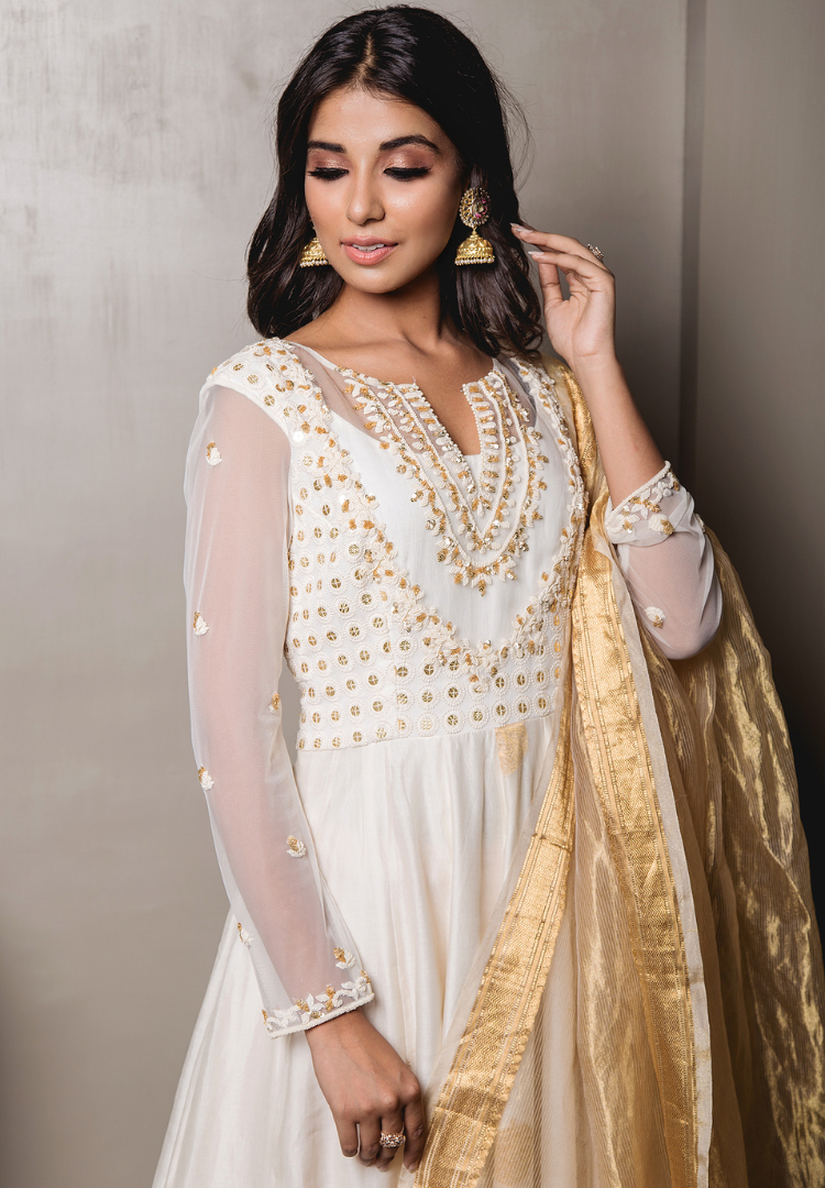 Ivory Golden Anarkali Suit Set