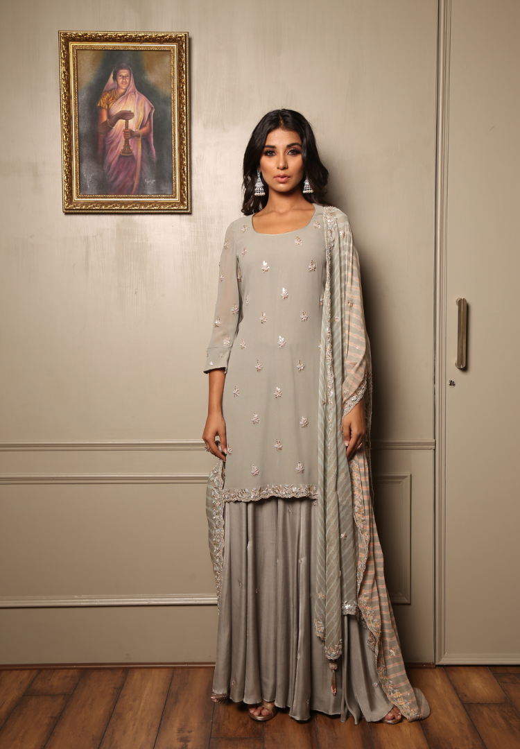 Cloudy Grey Straight Suit Set