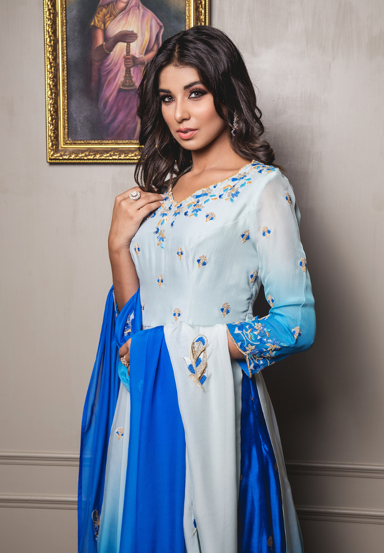 Blue Ombre High Slit Suit