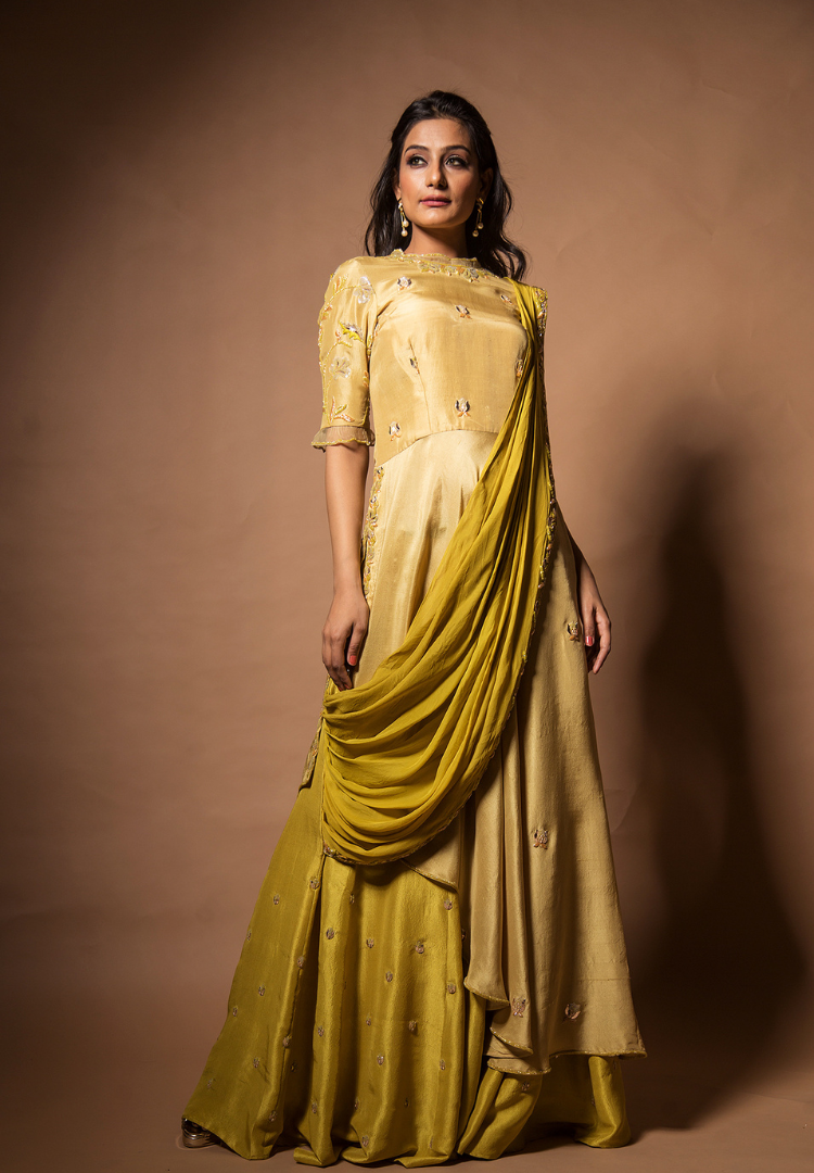 GREEN DRAPE INDOWESTERN OUTFIT